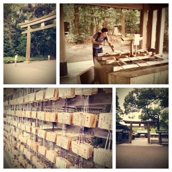 Meiji Jingu Shrine - quiet place in the middle of bustling Tokyo. Some basic etiquette: bowing before entering and after leaving the main gate, washing hands and rinsing mouths before offering prayers